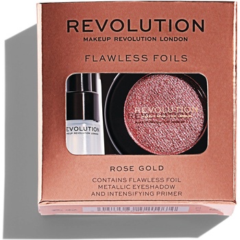 Makeup Revolution Комплект Makeup Revolution: Flawless Foils Vegan Eyeshadow Primer 2 ml + Flawless Foils Vegan Eyeshadow Palette Rose Gold 2 g