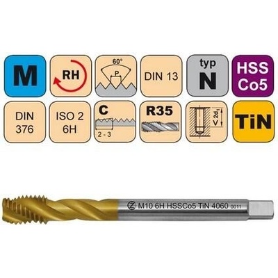 NÁSTROJE CZ Závitník strojní M30x3,5 ISO2 HSSCo5 TiN DIN 376 RSP35 - 4060 - CZZ4060-M30-ISO2