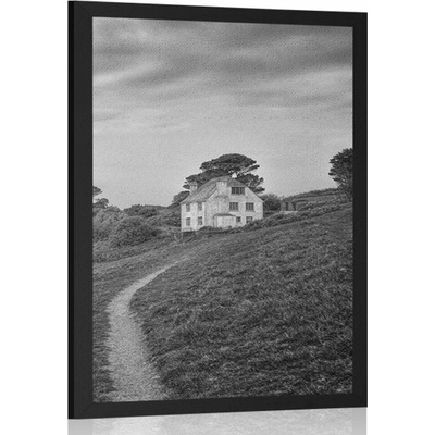 Plakát dům na útesu v černobílém provedení - 30x45 silver