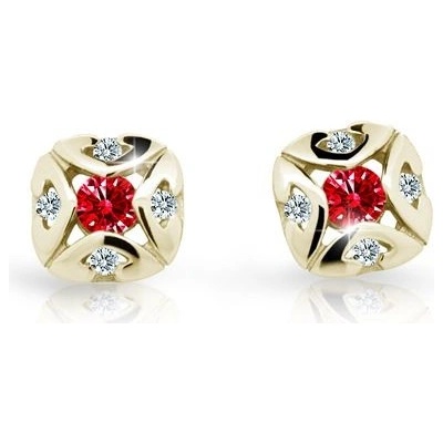 Danfil dětské náušnice C2250 ze žlutého zlata s kamínkem Ruby Dark zapínání balónek