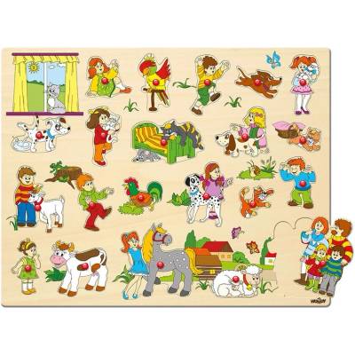 Woodyland Голям дървен пъзел с дръжки, Един ден във фермата (91912)