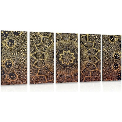 5-dílný obraz zlatá orientální Mandala - 100x50