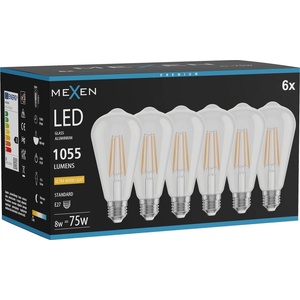 Mexen Vintis 6x LED лампа с нажежаема жичка E27, ST64, 8W, Топло - 2200K, 1055 lm, прозрачно (L152-E27-0822-00x06)