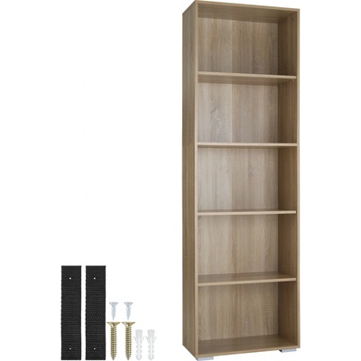 tectake 403607 regál na knihy lexi – 5 přihrádek 60x30x190cm světlé dřevo, dub sonoma
