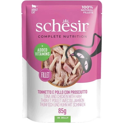 Schesir Cat C&B Wet Adult Tuniak kura a šunka v želé 85 g