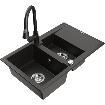 Mexen Gaspar гранитна мивка 1, 5-камерна с отцедник и кухненски смесител Elia, (6507-75-670101-70)