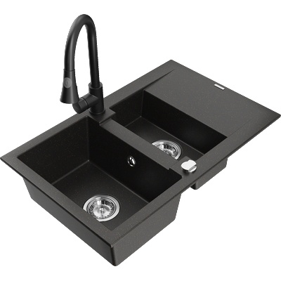 Mexen Gaspar гранитна мивка 1, 5-камерна с отцедник и кухненски смесител Elia, (6507-75-670101-70)