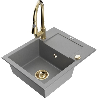 Mexen Enzo гранитна мивка с 1 отделение с отцеждател и кухненски смесител Elia, сив - 6506-71-670101-50 (6506-71-670101-50)
