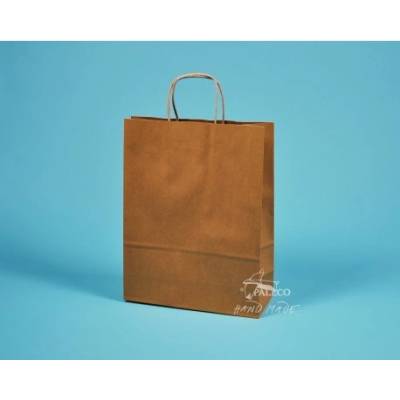 papírové tašky s krouceným držadlem TWIST 24x11x33 hnědé, recyklovaný kraft 110g, Karton 1 karton (250 ks)