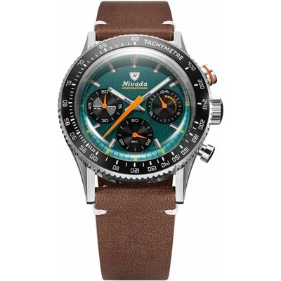 Nivada Grenchen Chronoking Meca Racing Green - Inter. Bezel - Brown Leather White Stitching
