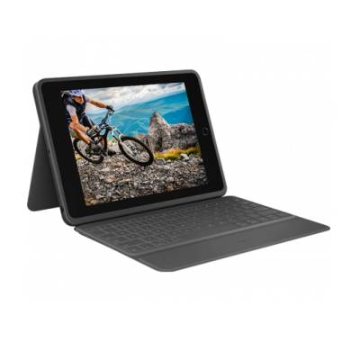 Logitech Rugged Keyboard Folio - безжична клавиатура, с удароустойчив кейс и поставка за iPad 7 (2019), iPad 8 (2020) (черен)