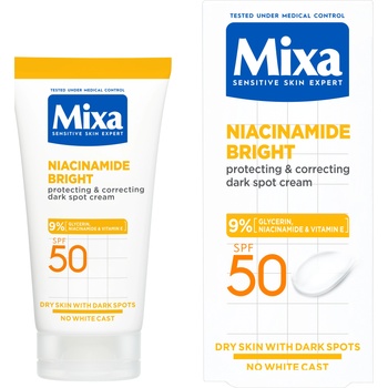 Mixa Niacinamide Bright Многофункционален крем против тъмни петна, SPF50, 50 ml