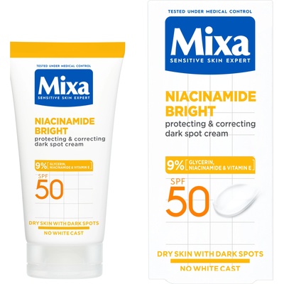 Mixa Niacinamide Bright Многофункционален крем против тъмни петна, SPF50, 50 ml