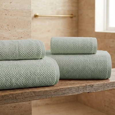 Knitva sada 2 ks ručníků 50 x 100 cm a 2 ks osušek 70 x 140 cm rybí kost olivová