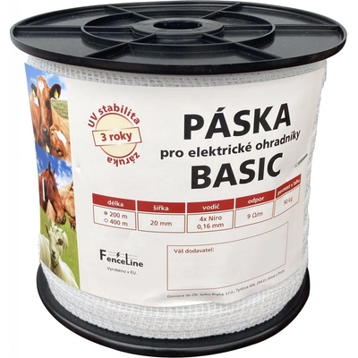 Páska BASIC 20 mm pro el. ohradník, 4x0,16 mm Niro, bílá - 200 m