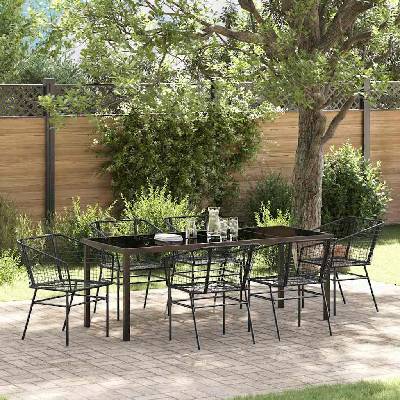 vidaXL Комплект за хранене в градината 7 pcs Черно полиратан (3380895)