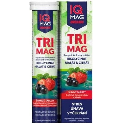 IQ MAG Organic TRIMAG HORČÍK šumivé tablety príchuť čiernej ríbezle a jahody 20 ks