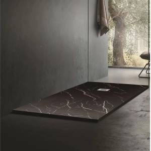 Inter Ceramic Композитно душ корито Inter Ceramic правоъгълно 140x80 см финиш мрамор матово черно (14080MB-2)