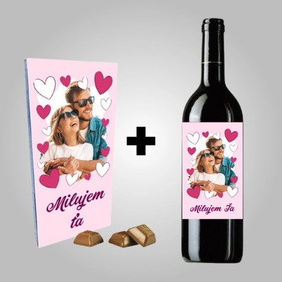 FOTOpošta Víno + Čokoláda s fotkou rámik Valentín srdce SET Víno výber: červené polosladké, Druh čokolády: horká čokoláda