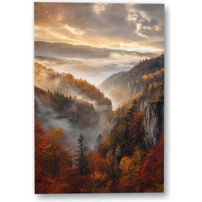 Plakát – Mlžné údolí se zbarvenými lesy 90 × 135 cm Bez rámu Ne Bez rámu