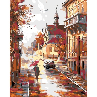 zuty malování podle čísel Podzimní ulice na konci města 80 x 100 cm bez rámu a bez vypnutí plátna