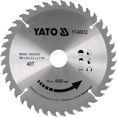 Kotouč na dřevo 200 x 30 mm 40z Yato YT-60652