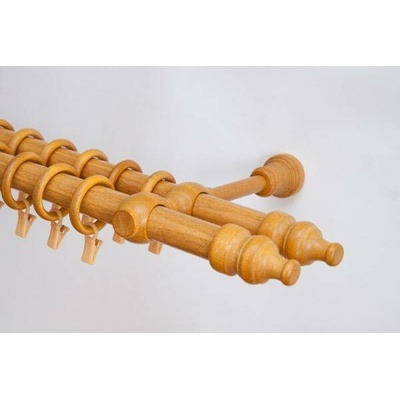 Garnyze-levne Dřevěná záclonová tyč dvouřadá Zlatý dub Favorite 28 mm 150 cm