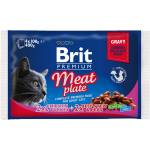 Brit Premium Cat Pouches Meat Plate - паучове за котка. Хапки с пилешко, пуешко и говеждо месо в сос грейви 4 x 100 гр
