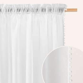 Záclona s riasiacou páskou s guličkovým lemom v bielej farbe Šírka 140 cm | Dĺžka 250 cm biela