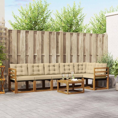 vidaXL Комплект дивани за открито 7 бр. Натурален и Бежов (3368728)