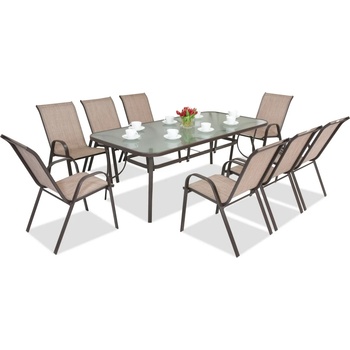 Garden Point Трапезни мебели от стомана Modena за 8 души с голяма маса Garden Point, кафяви (GAP387-8)