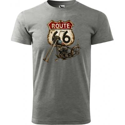 Maverprint tričko Route 66 Chopper na legendárnej americkej ceste Tmavosivý melír