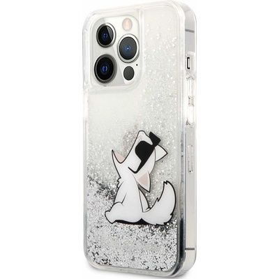 KARL LAGERFELD Liquid Glitter Choupette Fun Case - дизайнерски кейс с висока защита за iPhone 13 Pro (прозрачен-сребрист)