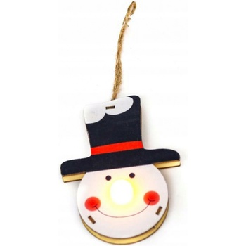 ACA osvetlenie dřevěná závěsná dekorace sněhulák 1 LED na batérie 1xCR2032