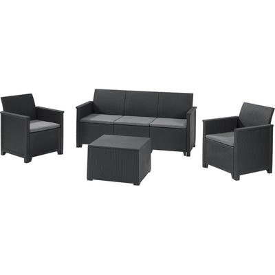 KETER EMMA 3 SEATER SOFA SET SMOOTH ARMS WITH STORAGE TABLE antracit/sivá