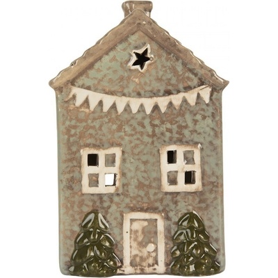 Zelený keramický domek na čajovou svíčku Lamont - 10*8*15 cm - Clayre & Eef