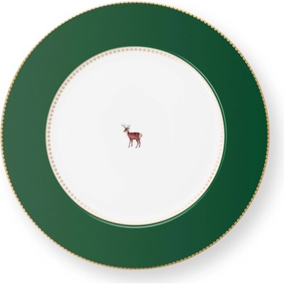 Pip Studio Love Birds Medalion Deer Green talíř 26,5cm, tmavě zelený