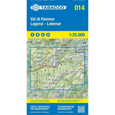 Val di Fiemme, Lagorai, Latemar (Tabacco - 014) - turistická mapa | knihynahory.cz