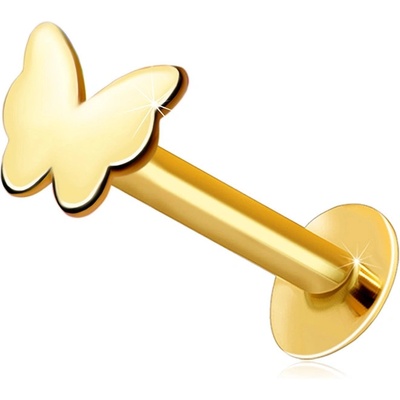 Šperky eshop piercing do rtu a brady ze žlutého zlata plochý lesklý motýlek S2GG206.53