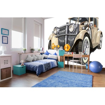 DIMEX ART s. r. o Самозалепваща се флизелинова фототапета ретро бежова кола 375 x 250 см