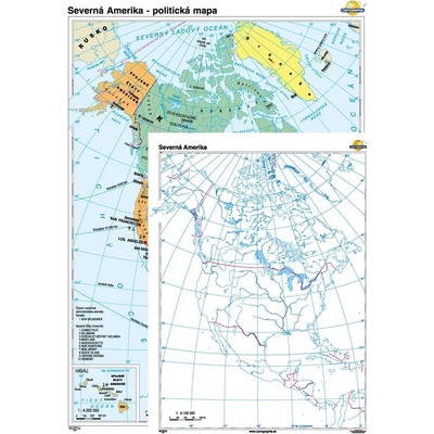 Cartographia Severná Amerika - politická mapa + slepá mapa DUO (120x160 cm), nástenná, fóliovaná, lištovaná