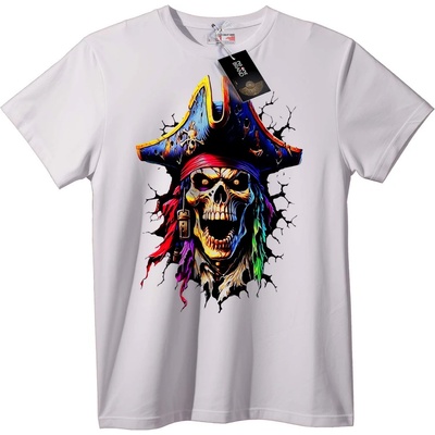 NOONEBRAND Тениска Дъгов Пиратски Череп - 4XL, White