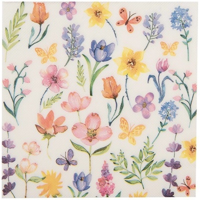 Clayre & Eef Biele papierové obrúsky s farebnými kvetmi 33x33 cm 20ks