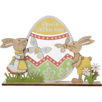 VAJCE SO ZAJACMI "VESELÚ VEĽKÚ NOC" DREVO 22x4x15,5CM "