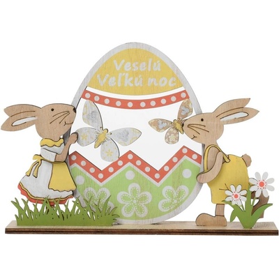 VAJCE SO ZAJACMI "VESELÚ VEĽKÚ NOC" DREVO 22x4x15,5CM "