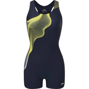 Slazenger Дамски бански костюм Slazenger LYCRA® XTRA LIFE Boyleg Swimsuit Ladies - Blue/Yel/Wht