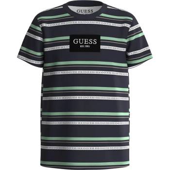 GUESS Тениска с къс ръкав за момче в тъмно синьо и зелено райе Guess