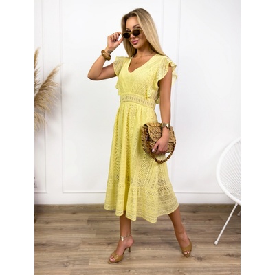 Fashionweek Krajkové midi šaty s podšívkou BOHO IT-NATHALIE žlutý