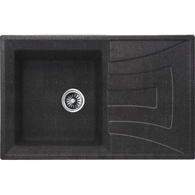 Inter Ceramic Кухненска мивка ICGS 8104 BLACK, Inter Ceramic, мивка с плот, със сифон, 78x50см (8104 ЧЕРНА)