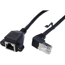 Delock 21.98.0250 S/FTP patch, prodlužovací kat. 6a, RJ45M lomený - RJ45 F do panelu, 0,5m, černý